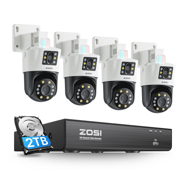 C298 4K (4MP+4MP) Dual-Lens PoE Security Camera System + 2TB HDD