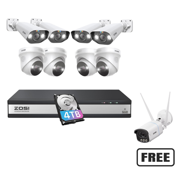 C225/C182 5MP 8-Cam PoE Security System + 4K 16CH NVR + 4TB Hard Drive