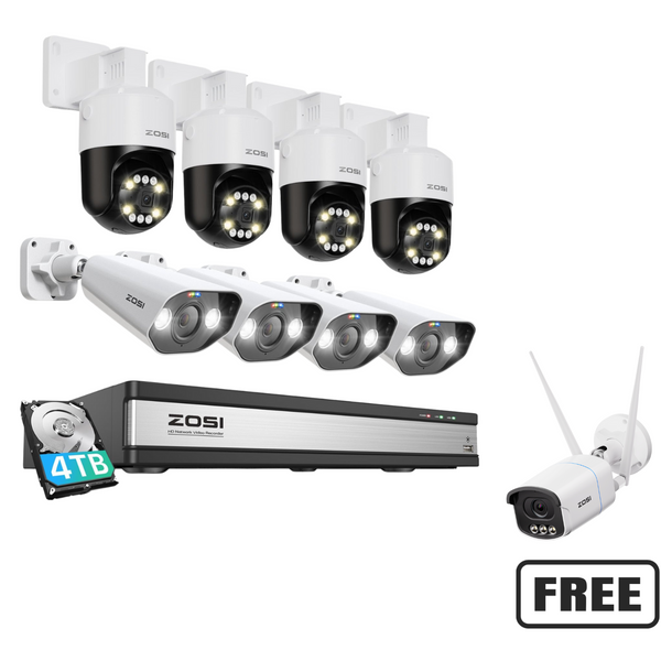 C296/C182 5MP PoE Security System + 4K 16-Channel NVR + 4TB Hard Drive